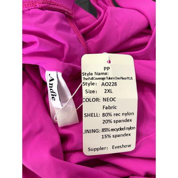 Andie Swim The Full Coverage Tulum One Piece in Fuschia Pink 2XL - Picture 6 of 7